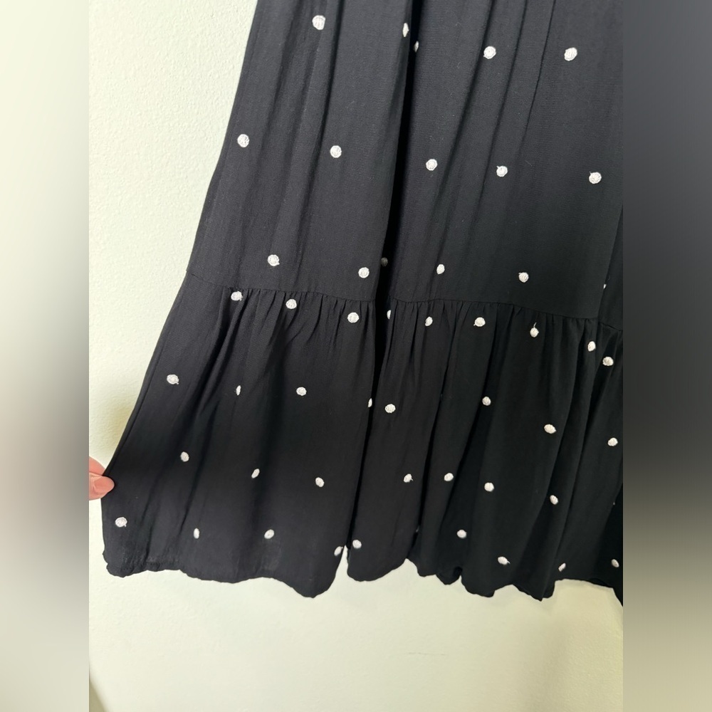 LOFT Puff Sleeve Embroidered Polka Dot Tiered Swing Dress Size Medium - Picture 7 of 10